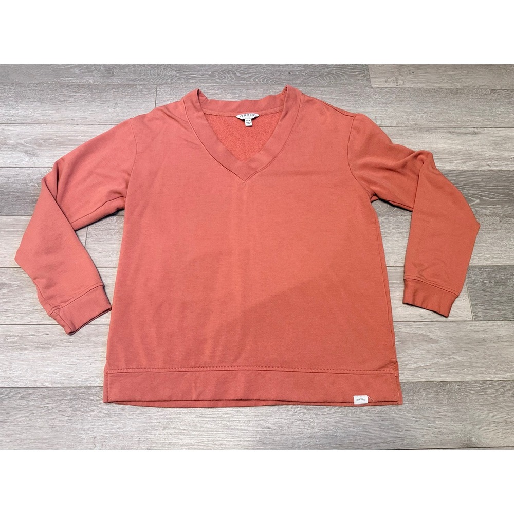 Orvis Women's Size M Orange Classic Collection V Neck Pullover Sweatshirt